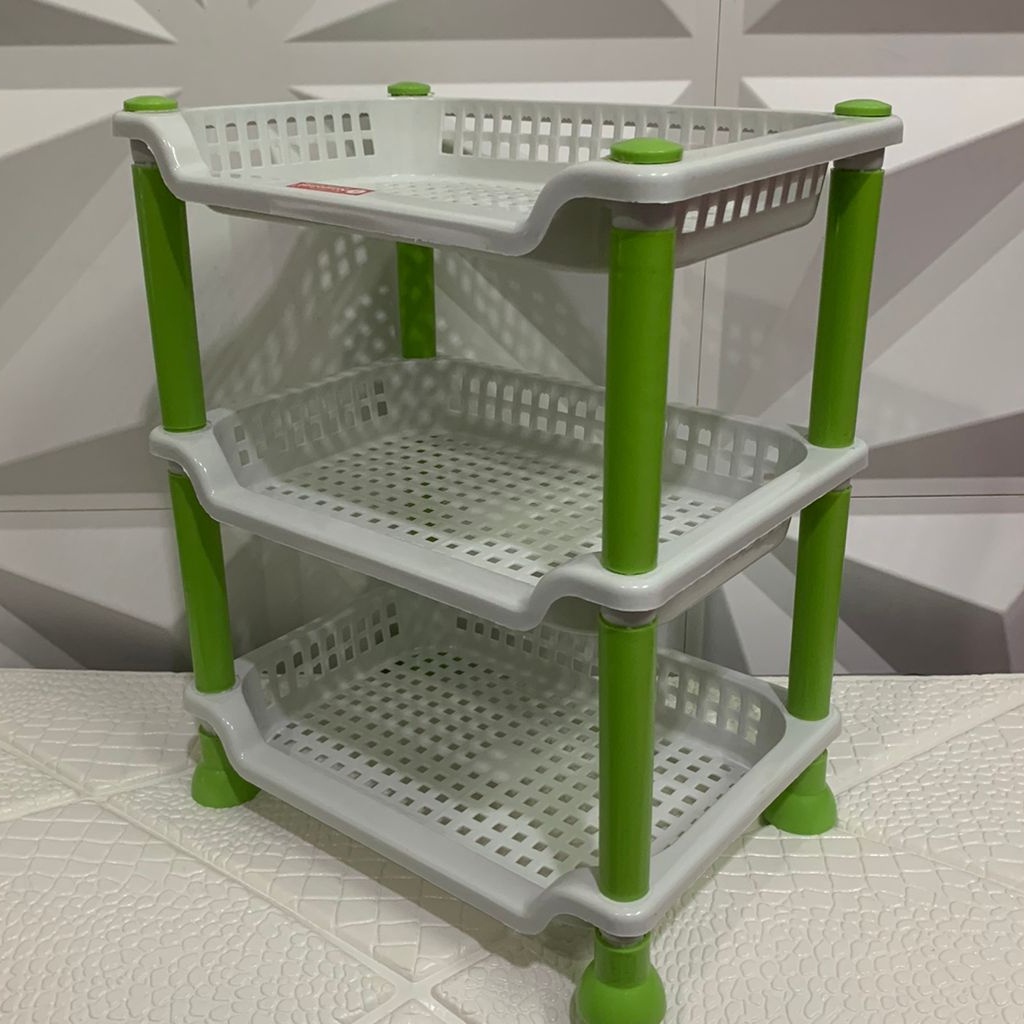 FREE ONGKIR RAK SUSUN PLASTIK 3 SUSUN SEGI PUTIH / RAK KOSMETIK RAK DAPUR RAK BAWANG RAK MINI