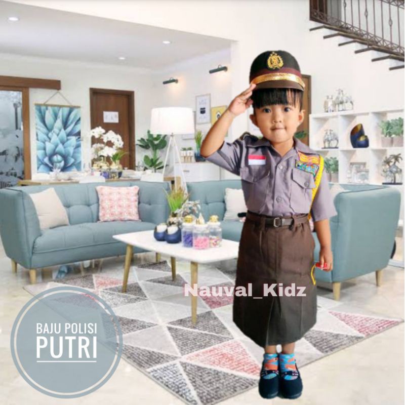 Baju Profesi Polisi Anak Putri/Kostum Seragam polwan / polisi cewek u/anak paud,tk,sd