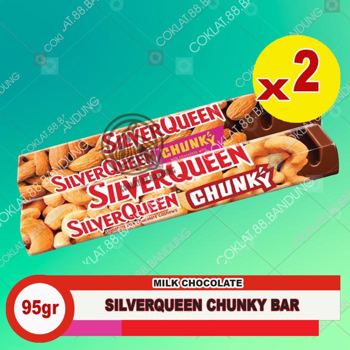

SILVERQUEEN CHUNKY BAR 95 GR X 2 PCS, SILVER QUEEN CHUNKY BAR ISI 2 X 95 GR CHOCOLATE ALMOND MEDE