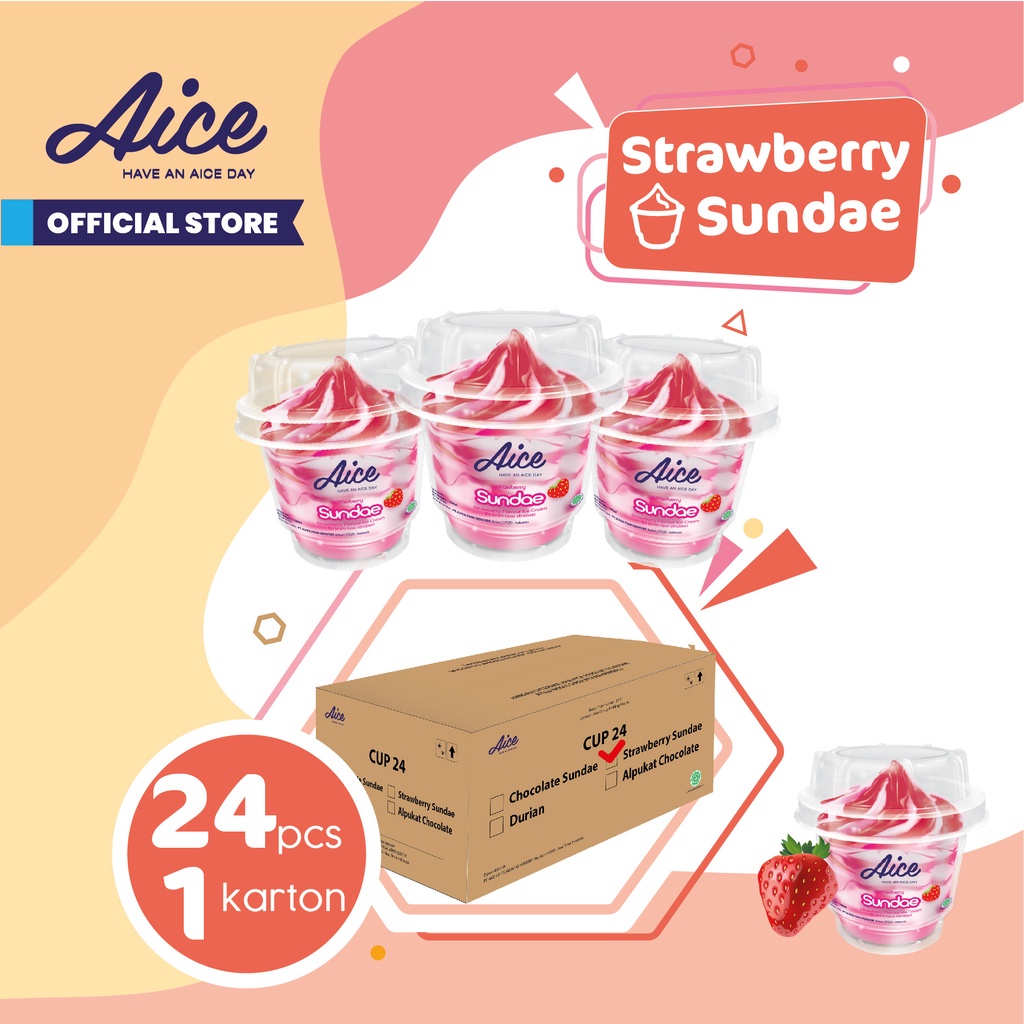 

Aice Ice Cream Strawberry Sundae cup ( 1 karton = 24 pcs )
