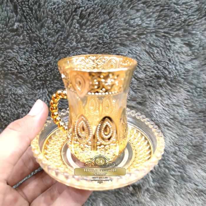 Set Cangkir + Tatakan Arab Kombinasi Gold Gelas Turki Cangkir Teh Arab - Asli