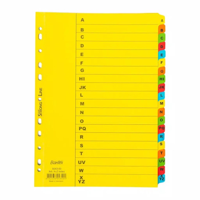 

ATKJaya- Bantex Divider Size A4 Pembatas Dokumen 20 Lembar - Index A-Z 6043