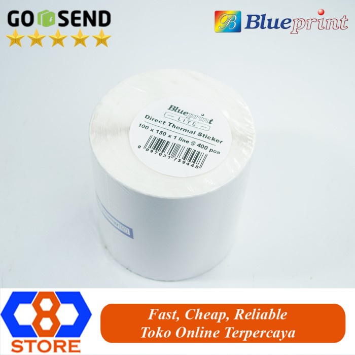 

ATKJaya- BLUEPRINT THERMAL STICKER ROLL 100X150 MM LABEL RESI STIKER A6 400PCS