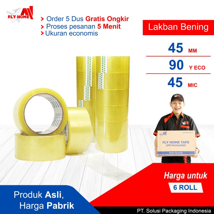 

ATKJaya- FLYHOME Lakban bening 90 yard 2inchi 45mm x 90yard 6 roll 90 yard ECO