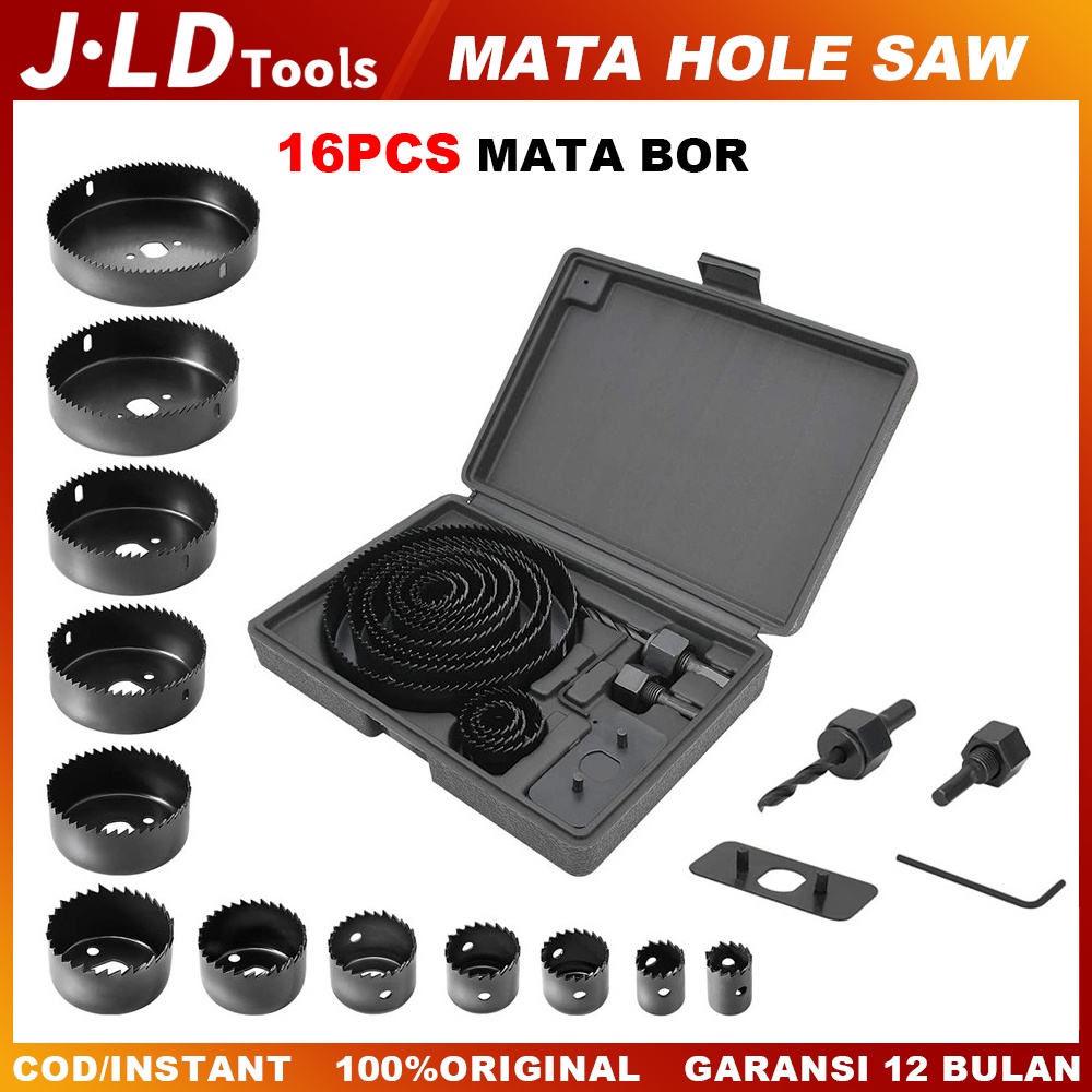 JLD 16Pcs Mata bor Hole saw Kit Mata bor set Pelubang Kayu PVC Hidroponik HoleSaw Kit Set D3V