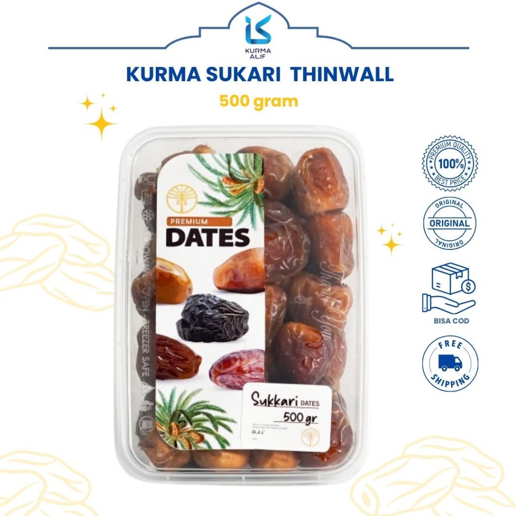 

Kurma Sukari Thinwall 500gr Kurma Raja Basah Premium Quality