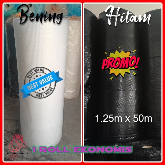 

SOUVEN- Bubble Wrap Bening - Hitam 1 Roll FULL 1.25M x 50M Murah EKONOMIS Warp