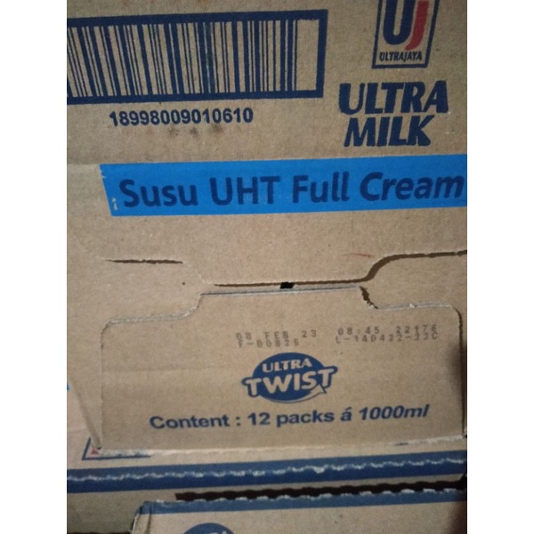 

Susu UHT Ultra full cream coklat 1 liter 1 dus isi 12