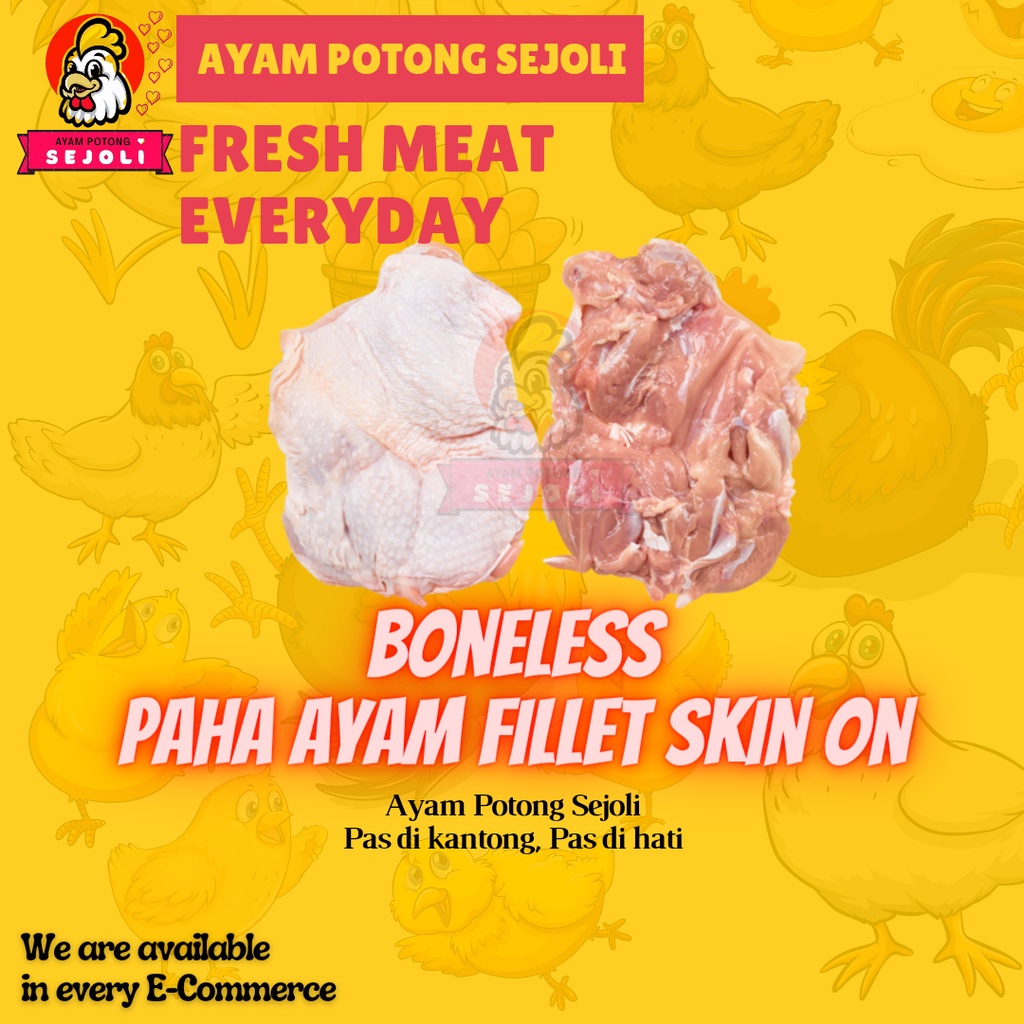 

Boneless Paha Ayam 1kg Kulit Fillet Fresh Frozen paha ayam kulut tanpa tulang fille
