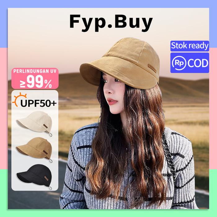 Topi matahari kain berkualitas tinggi gaya wanita, topi wanita pelindung matahari yang dapat dilipat