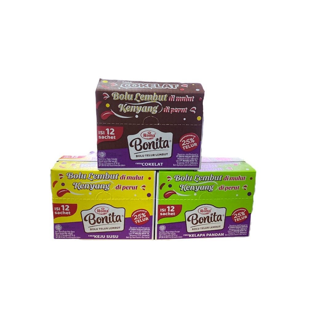 

HJ Roma Bonita BOX Bolu Telur Lembut - Netto 30gr x 12 bks