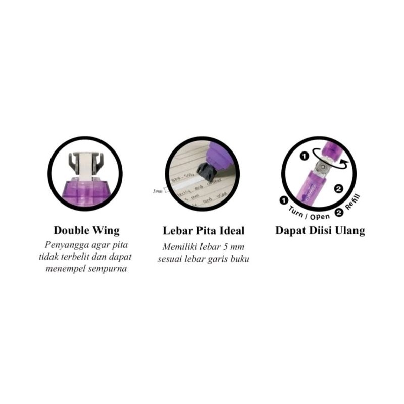 

Tipe Ex Kertas + 2 Refil Faber Castell 163328R Pink Correction Tape Chameleon