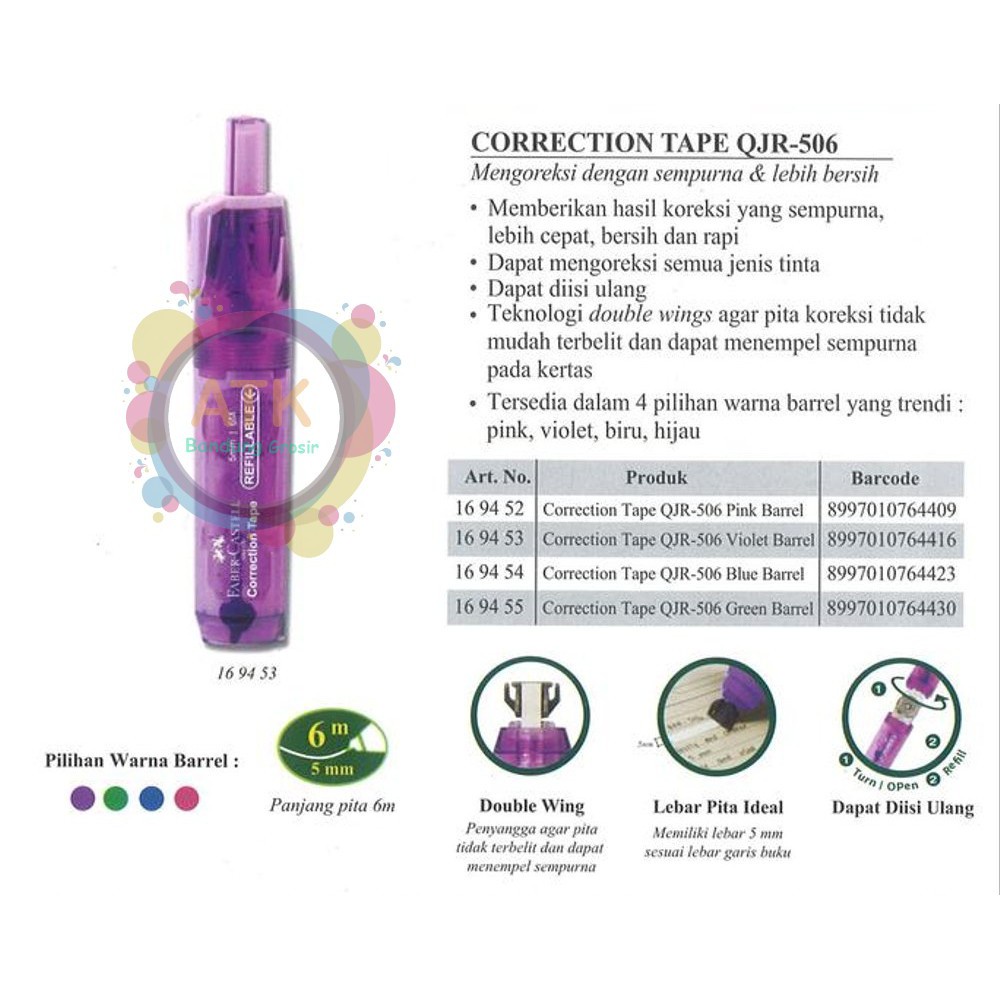 

Correction Tape Faber Castell QJR-506 (Bonus Refill) Grosir Murah