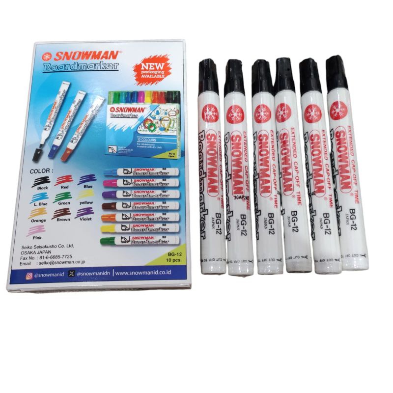 

Spidol Snowman Whiteboard - BG 12. ( LUSIN ) Warna Hitam