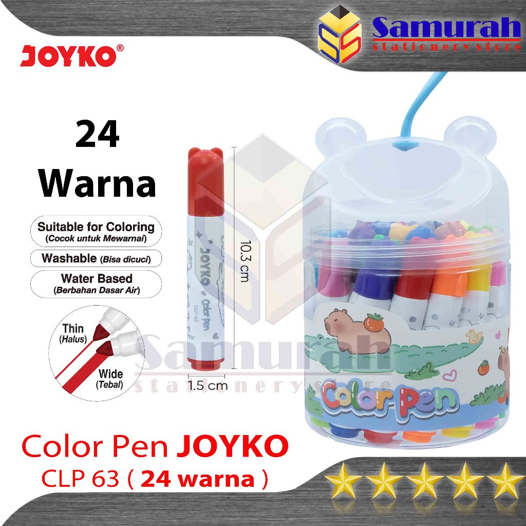 

Color Pen Joyko CLP 63 24 Washable / Spidol 24 Warna CLP-63 Tulis Bisa Cuci / Pena Berwarna