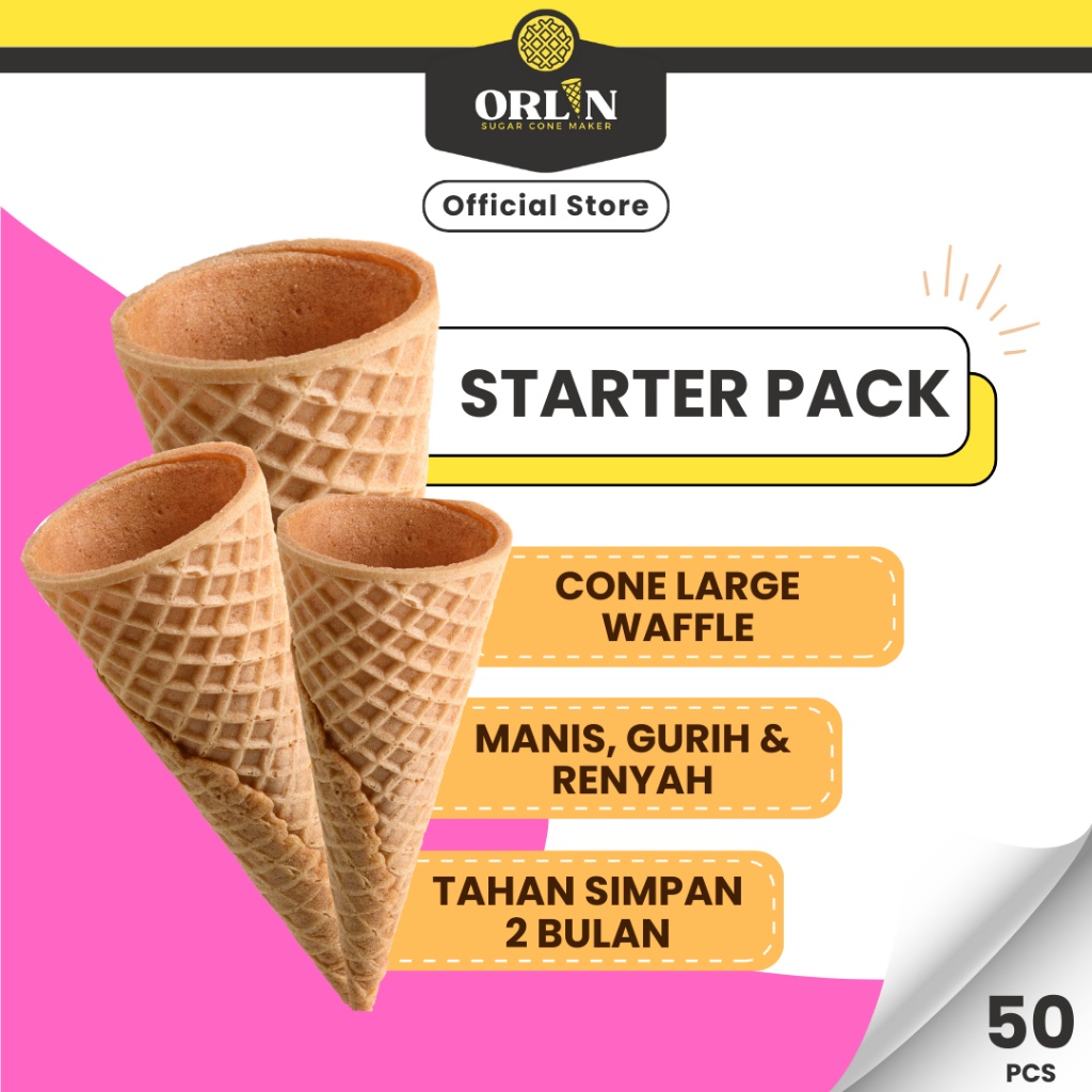

HJ ORLIN Starter Pack Large Waffle Cone Ice Cream 50pcs