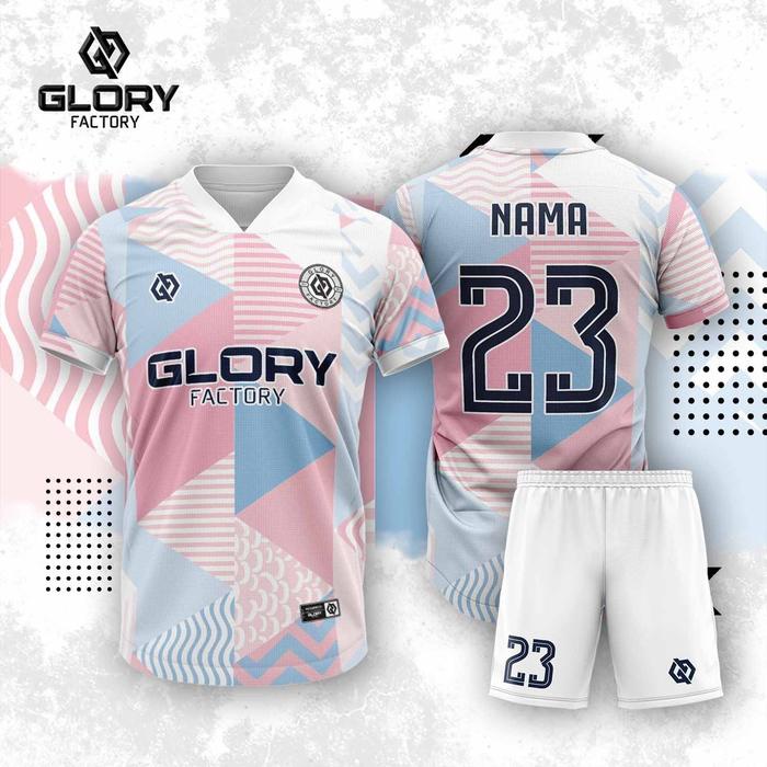 Terbaru Glory Factory Jersey Futsal Setelan Printing Pink Biru Unisex Jersey Futsal Sepak Bola