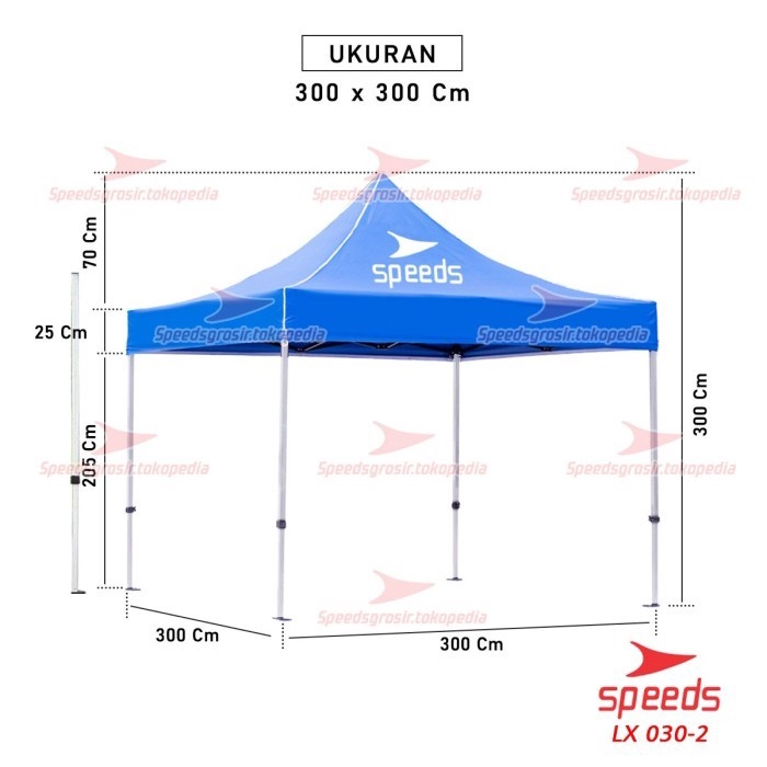 SPEEDS Tenda Lipat Bazar Tenda Jualan Otomatis Rangka Putih 3x3m 030-2