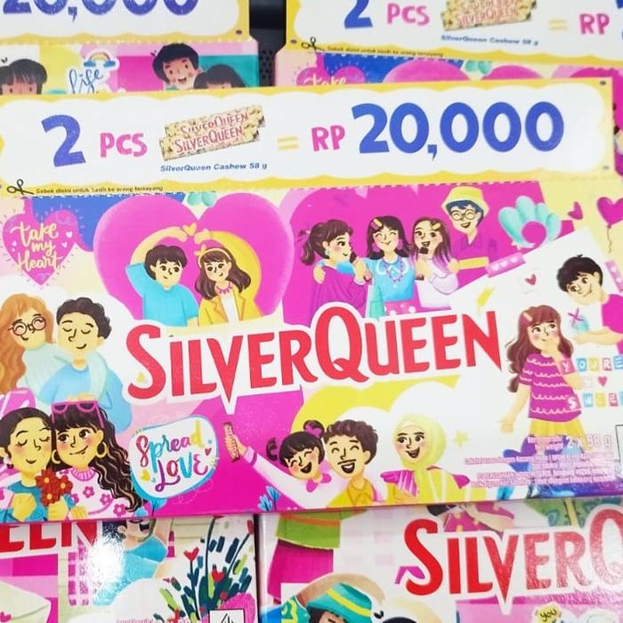 

Silverqueen 55 / 58 gram isi 10 pcs All variant MEDE/ ALMOND/ DARK/ WHITE/ BERRY