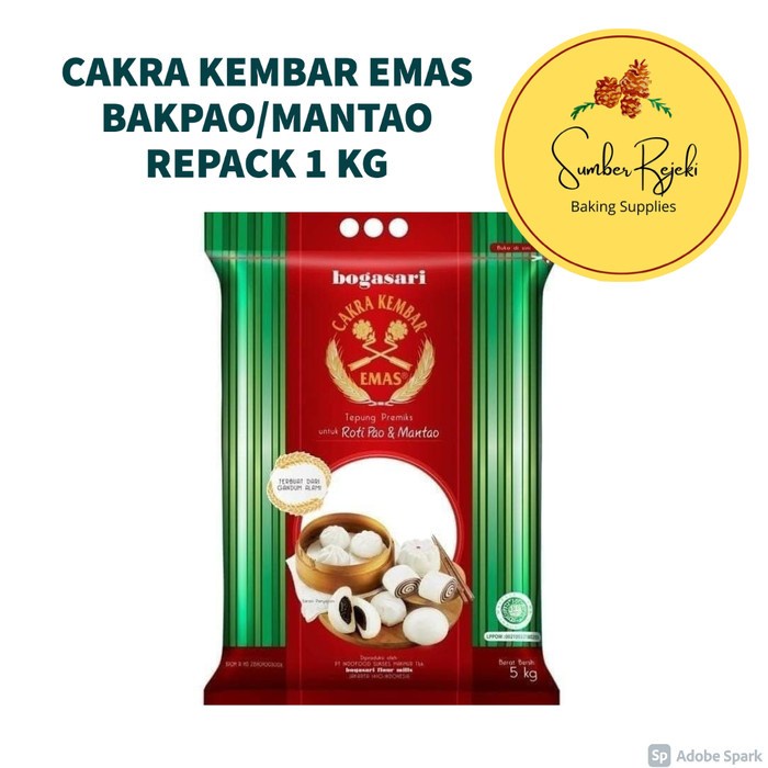 

(Good) Tepung Bakpao/Pao dan Mantao Bogasari Cakra Kembar Emas Repack 1 Kg