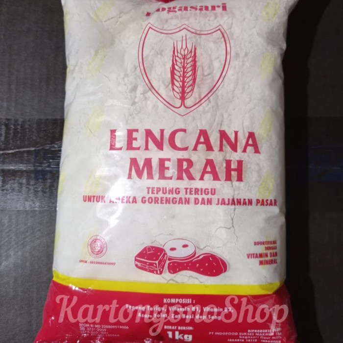 

Tepung Terigu Lencana Merah Kemasan 1kg Per Dus isi 12 bks