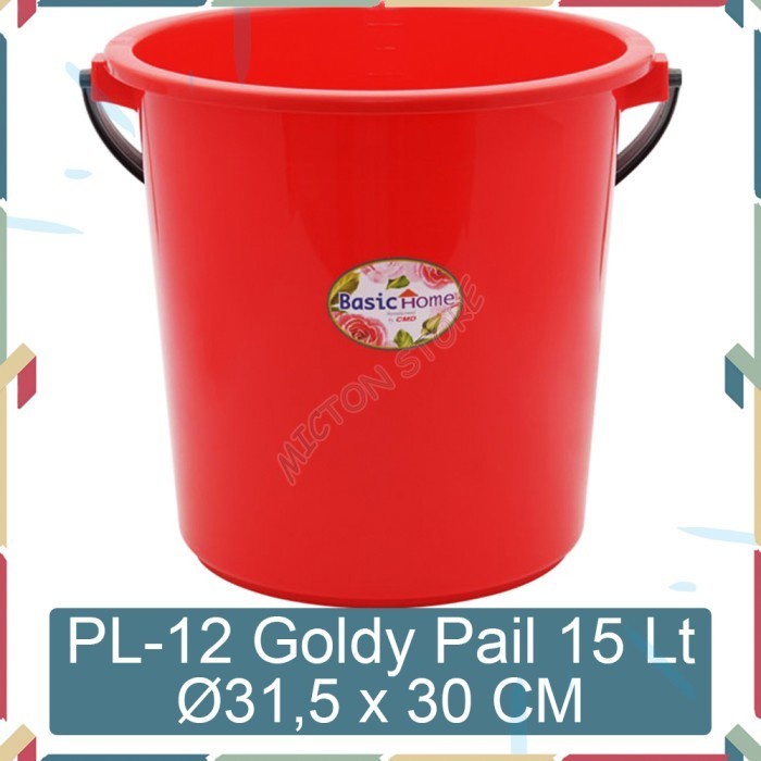 Ready Stok" Micton Lion Star Basic Home Pl-12 Goldy Pail 15 Liter Ember Plastik 2