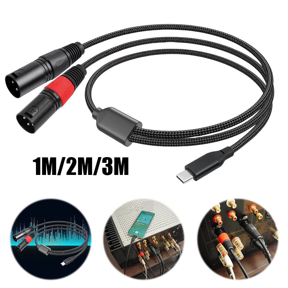 Type C To Dual Xlr Male Aux Audio Cable Built In Dac Chipset Usb C To Dual Xlr Audio Cable Type C To