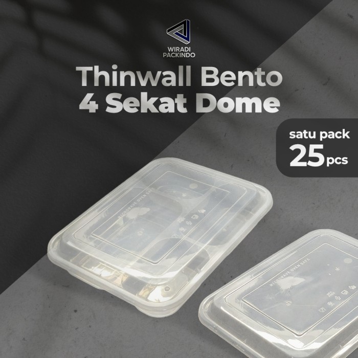 (Best) Kotak Makan Plastik 4 Sekat Dome / Thinwall Bento Sekat 4 Dome