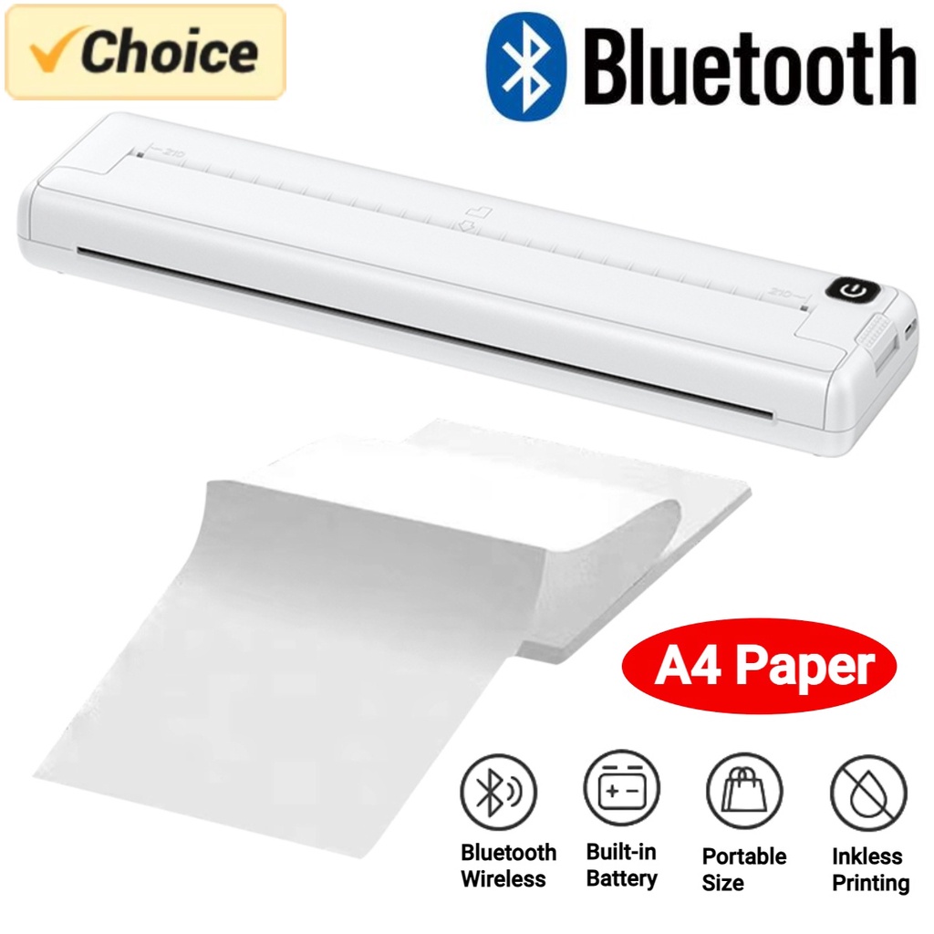 Inkless Thermal Printer A4 Thermal Printer 200dpi Mini Portable Rechargeable Bluetooth Inkless Therm