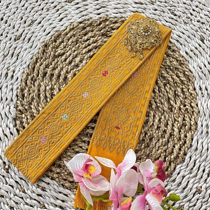 Terbaru Selendang Songket Bordir Emas/ Obi Bordir / Obi Songket Bordir / Selendang Bali / Ikat