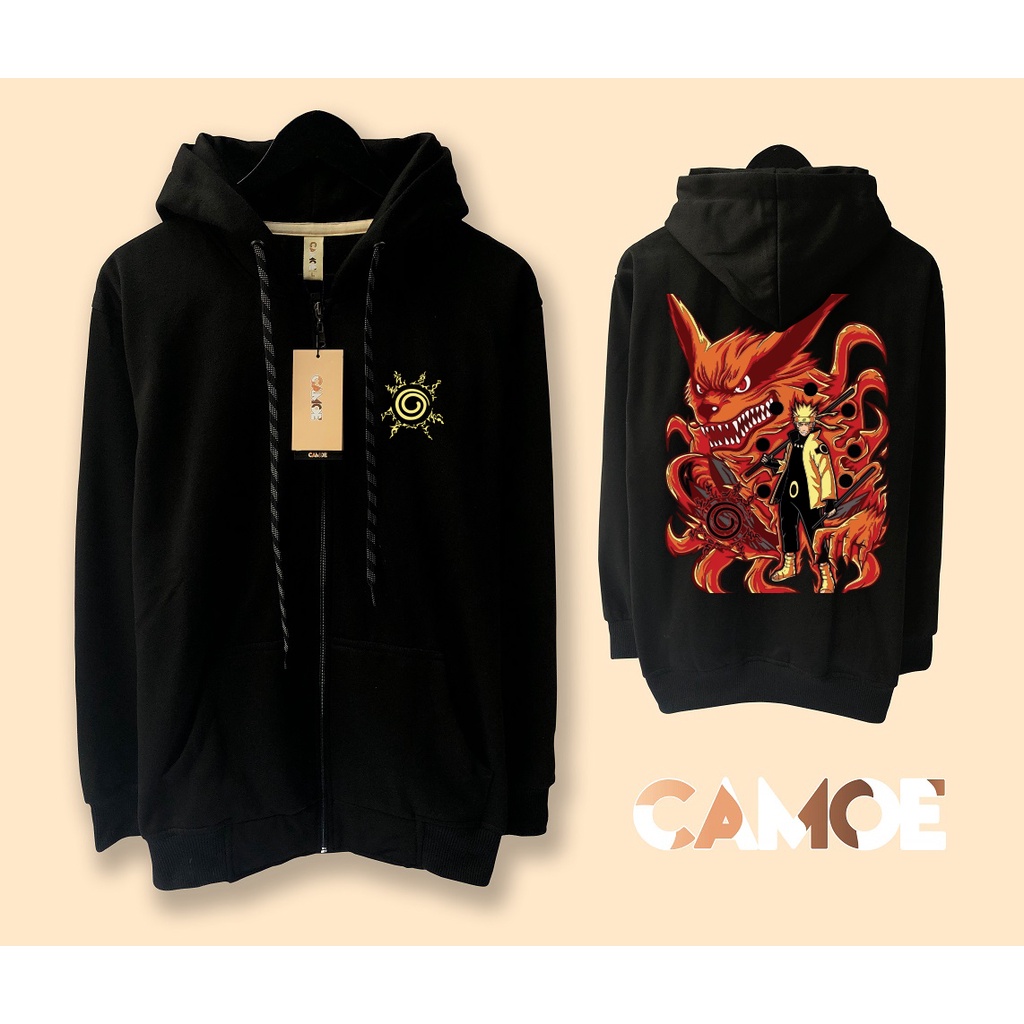 Jaket Hoodie Zipper Anime Naruto Nine Tails chakra mode Kurama
