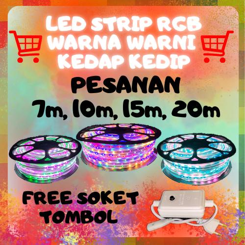 NEW LAMPU LED STRIP 3528 RGB WARNA WARNI 6WARNA & MERAH PUTIH .7 METER 10meter 15meter 20meter +