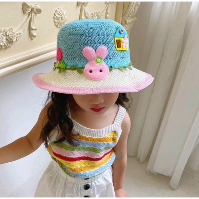 Topi Anak Perempuan Motif Kelinci Lucu Import