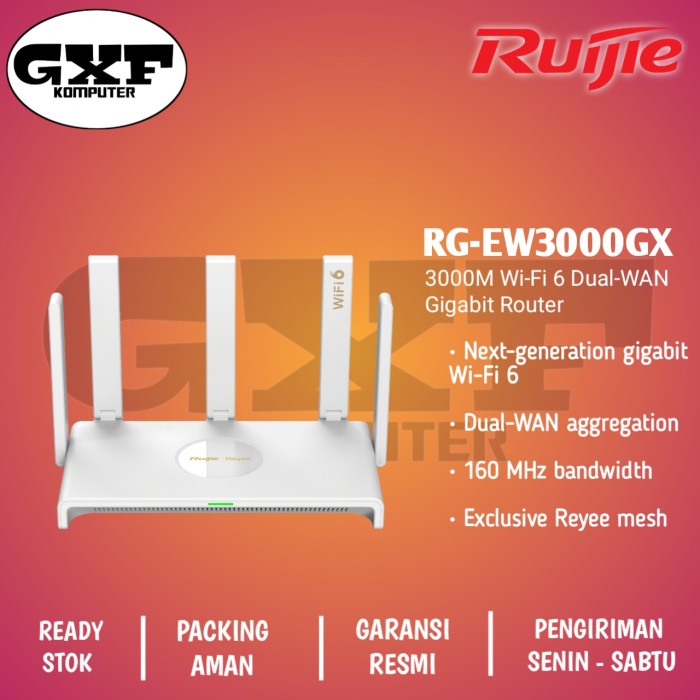 Ruijie Rg-Ew3000Gx , 3000M Wi-Fi 6 Dual-Wan Gigabit Router / Pengganti Rg-Ew1800Gx Pro
