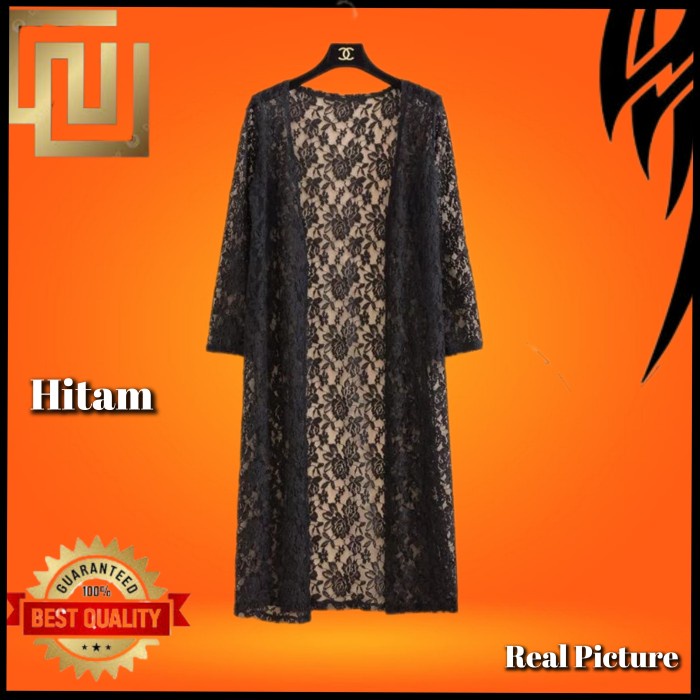 Outerwear Muslim Wanita Long Maxi Cardigan Brukat Pesta Cardi Putih