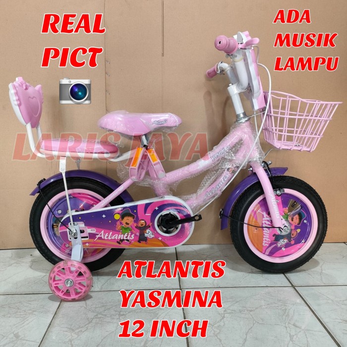 SEPEDA ANAK MINI 12 INCH ATLANTIS YASMINA TAMENG MUSIK DAN LAMPU BAN HIDUP , SEPEDA ANAK PEREMPUAN