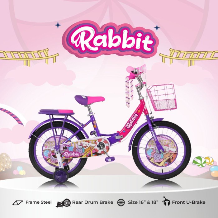 Sepeda Lipat Anak Perempuan BNB RABBIT 12"16"18" Inch Kode 674