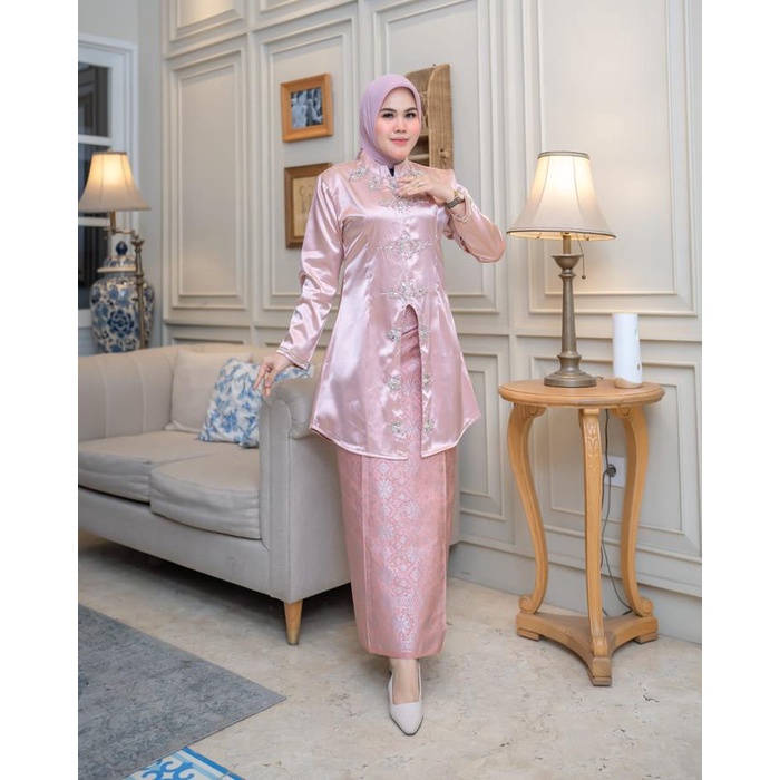 Nk_Set Kebaya Almira Rok Lilit Songket Free Jilbab - Set Tunik Belah Tengah - Kebaya Kurung Melayu