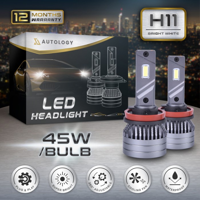 Autology Led H11 45W/Bohlam Lampu Utama Mobil Bohlam Headlamp Foglamp