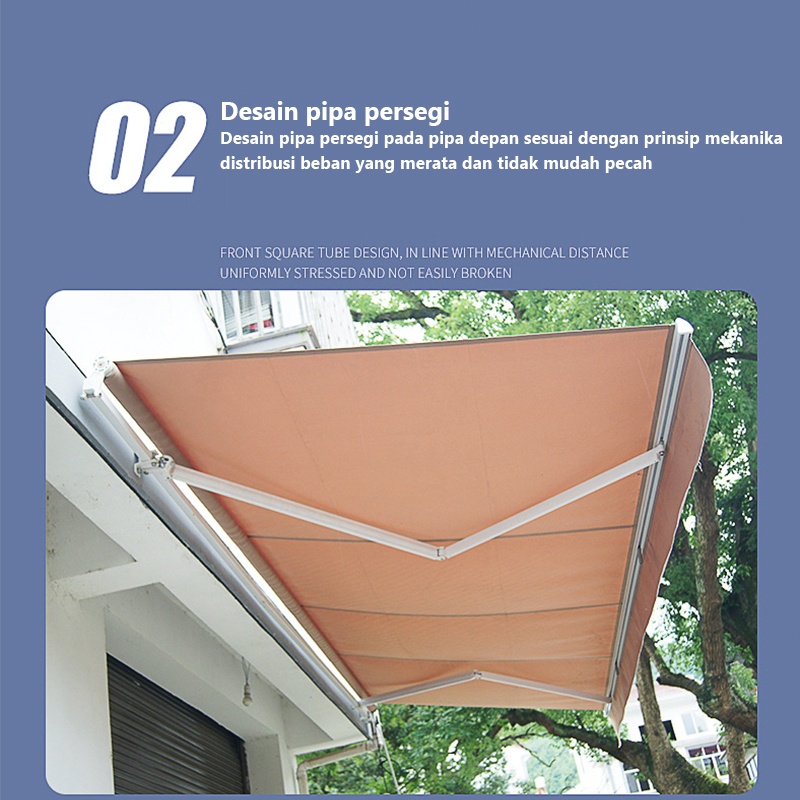 (Dikirim dalam 24 jam) Awning Gulung Kanopi Lipat 2 Meter Kanopi Buka Tutup Manual Bahan Kain