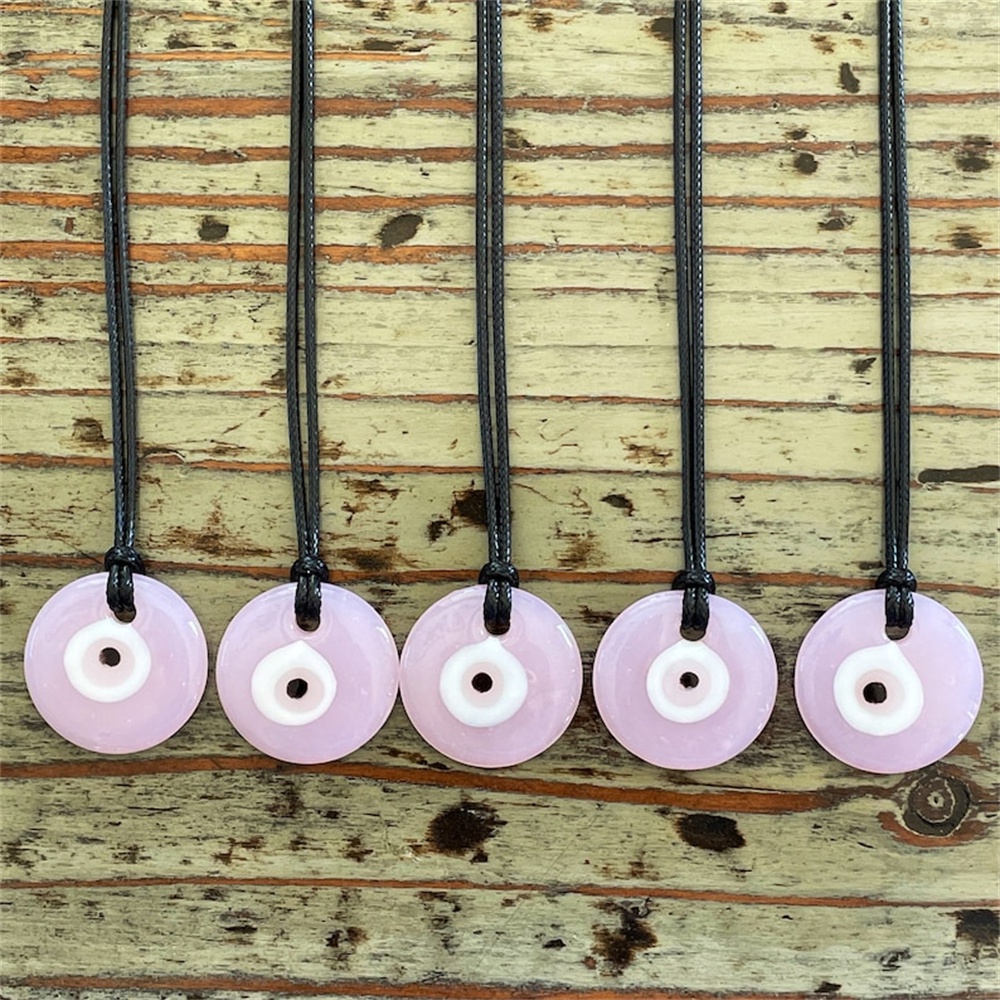 Evil Eye Wall Hanging Pink Glass Evil Eye Turkish Eye Nazar House Protection Black Corded Necklace