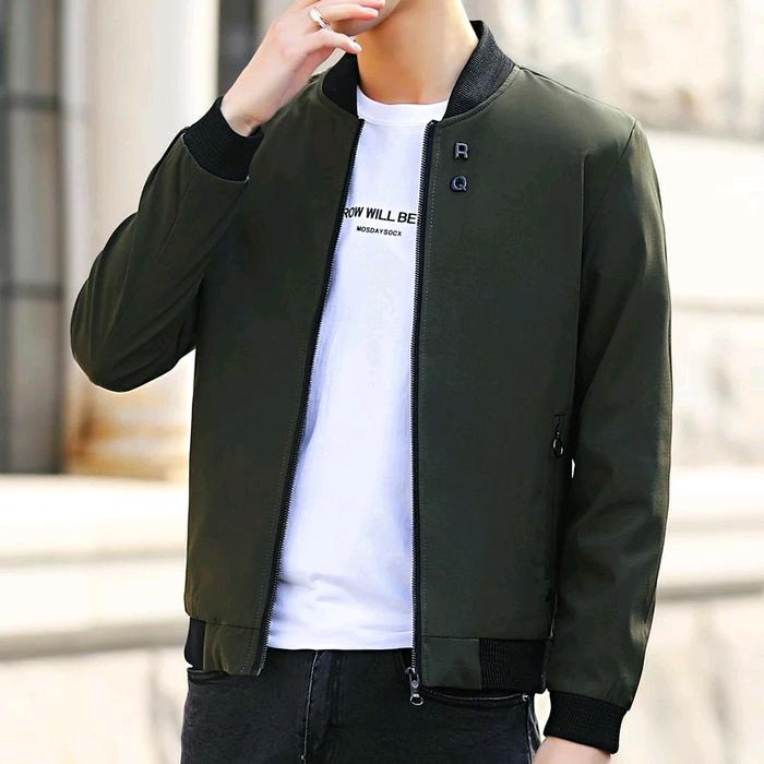 Jaket Bomber Pria Polos Polosan Slim-Fitting Bomber Casual Parasut Zipper Parka Distro Hitam