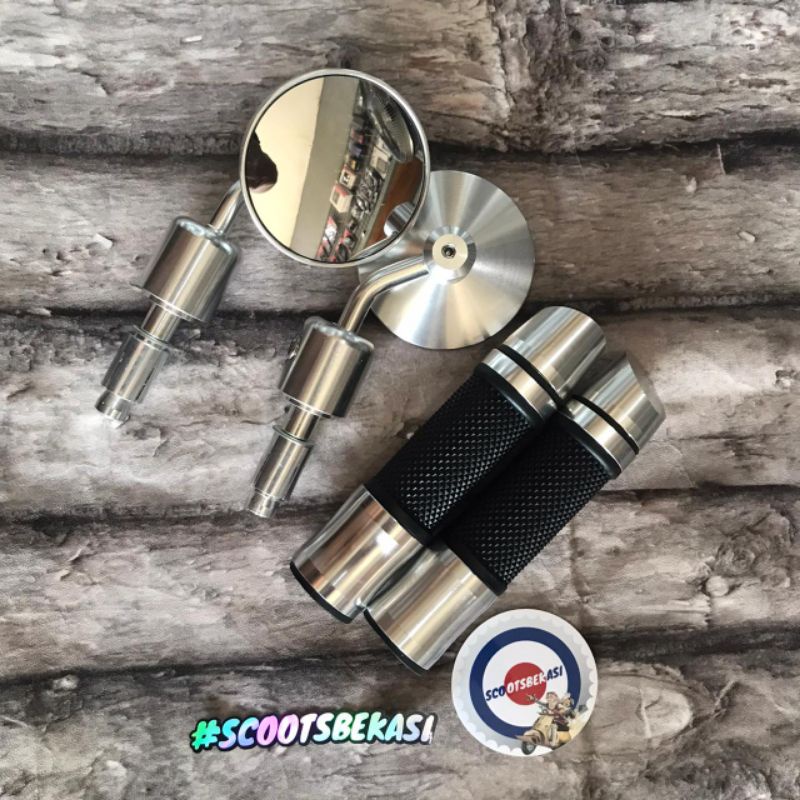 Paket Handgrip Rizoma Spion Bar end Oberon Chrome Vespa Matic Aerox Nmax Universal Motor