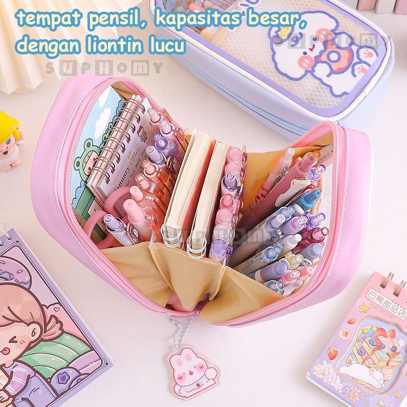

Tempat alat tulisTempat Pencil Tas Pensil kotak pencil Bahan PVC berkapasitas besar dengan stiker