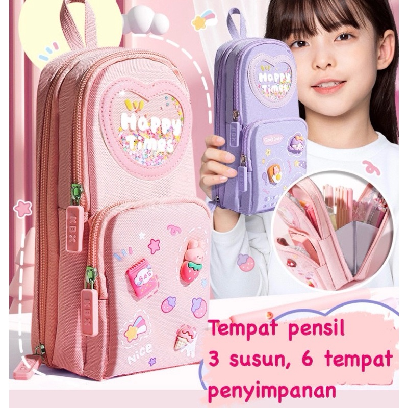 

Tempat pensil ukuran besar 3 susun dengan 6 tempat penyimpanan , kotak pensil lucu besar bahan anti