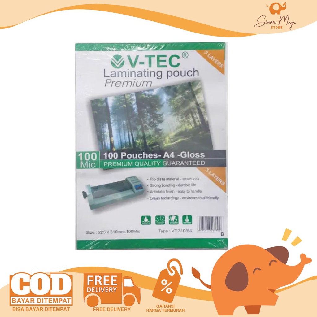 

V-TEC Vtec Plastik Laminating A4 / Laminating Pouch Premium A4 100 micron / Plastik Laminating