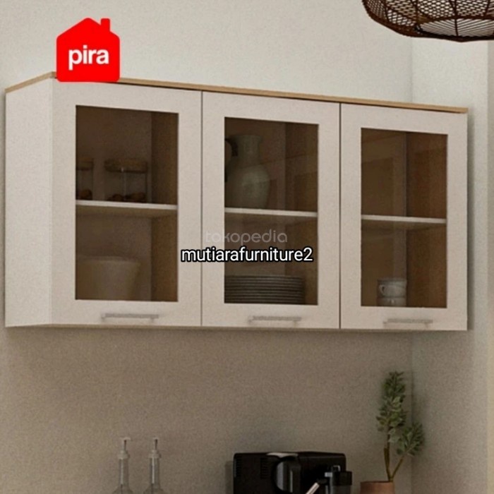 RAK GANTUNG LEMARI BUKU KITCENSET ATAS KACA 3 PINTU HANDLE MALANG