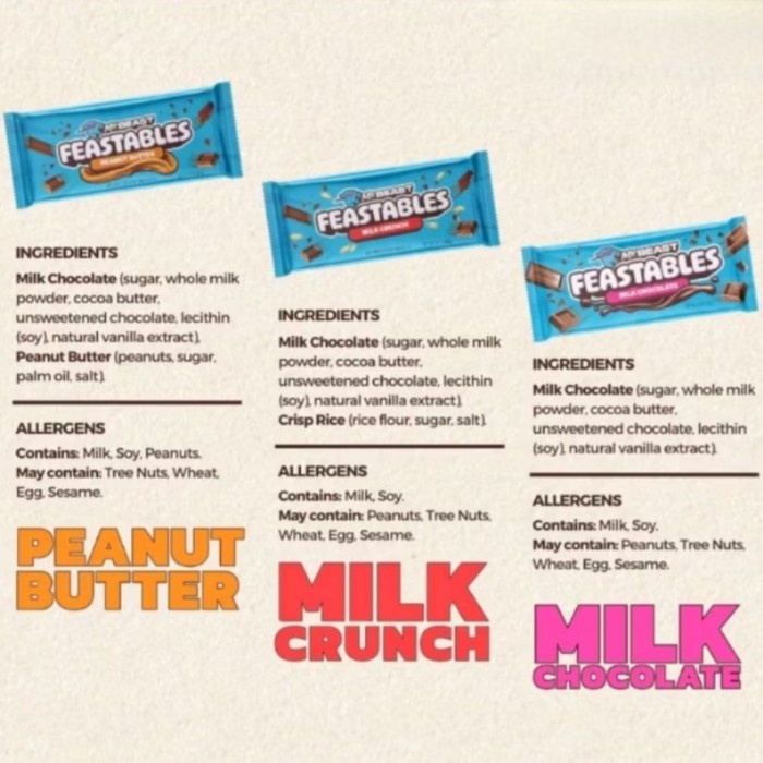 Feastable Mr Beast Milk Chocolate Milk Crunch Peanut Butter Produk Unggulan