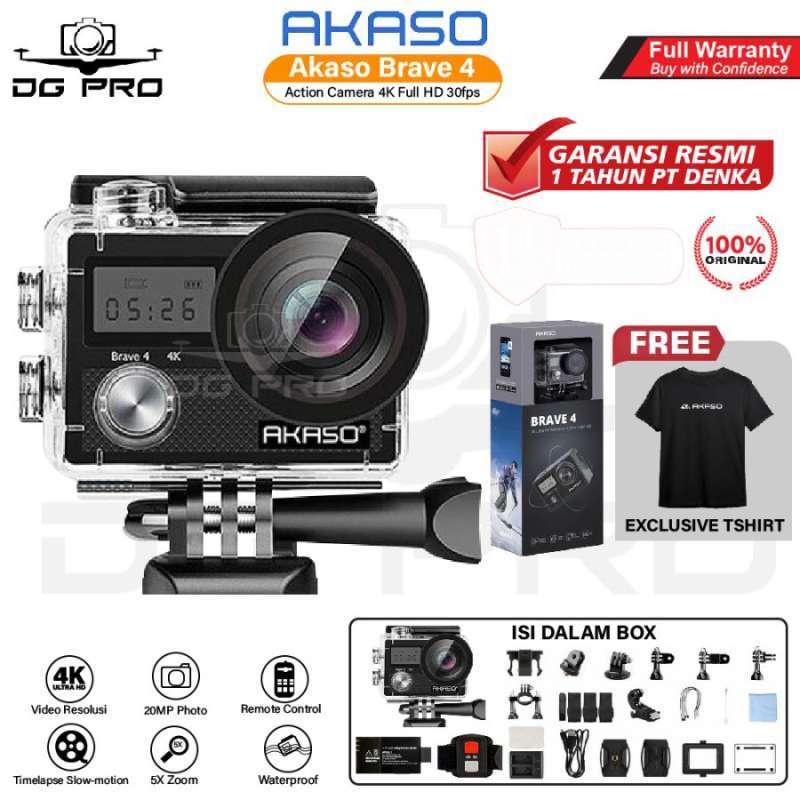 Akaso Brave 4 Action Cam Camera Wifi 4K Waterproof + Remote Resmi *