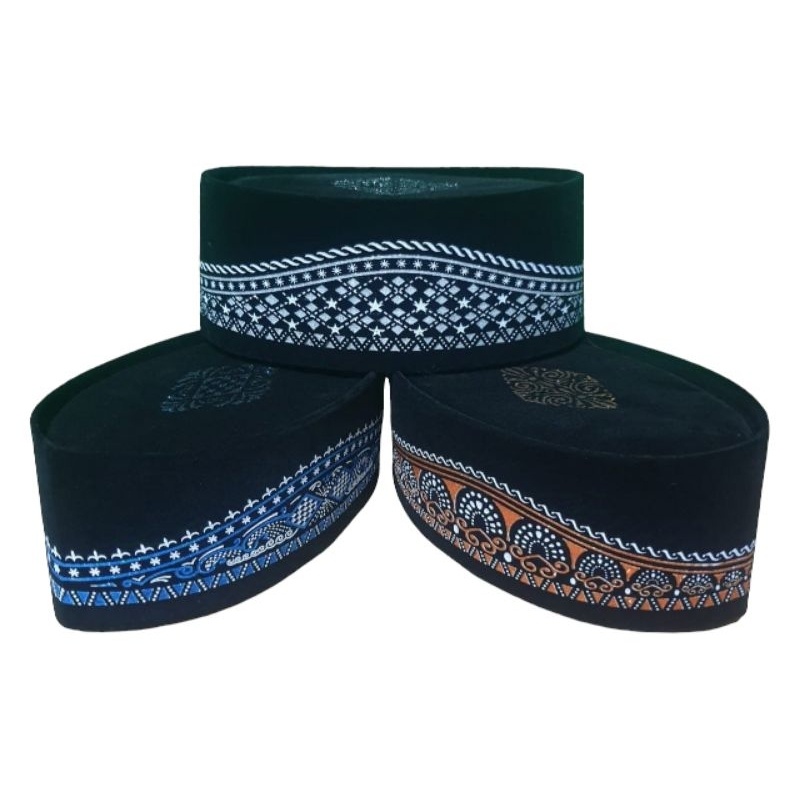 SONGKOK NASIONAL MOTIF BATIK Murah, Peci Kopiah Hitam Sablon Batik, Peci Hitam Dewasa, Kopiah Hitam 